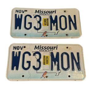 Missouri Show Me State 2019 Bluebird MO License Plate Matching Pair WG3 MON